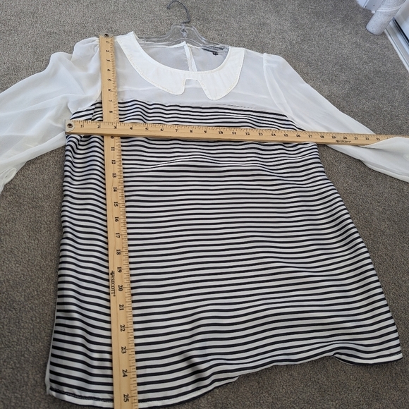 Women's Koton Sheer White Blouse with Black Stripes and Collared Neck Size 36 - Picture 7 of 7